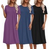 Ekouaer 3 Pack Long Nightgowns for Women Ruffle House Dress(Black+navy+eggplant Purple)