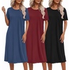 Ekouaer 3 Pack Long Nightgowns for Women Ruffle House Dress(Black+wine Red+navy)
