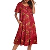 Ekouaer House Dress for Women with Pockets Short Sleeve Moo Moos Nightgowns(Floral Dark Red)