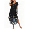 Ekouaer Long Nightgowns For Women Short Sleeve Midi Nightgown With Pockets(Butterfly Flowers)