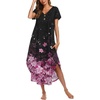 Ekouaer Long Nightgowns For Women Short Sleeve Midi Nightgown With Pockets(Flower Black Pink)