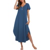 Ekouaer Long Nightgowns For Women Short Sleeve Midi Nightgown With Pockets(Navy)
