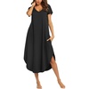 Ekouaer Long Nightgowns for Women V Neck Moo Moos House Dress with Pockets(Black)