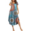 Ekouaer Long Nightgowns for Women V Neck Moo Moos House Dress with Pockets(Blue Circle)