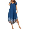 Ekouaer Long Nightgowns for Women V Neck Moo Moos House Dress with Pockets(Blue Positioned Circle)
