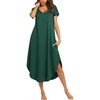Ekouaer Long Nightgowns for Women V Neck Moo Moos House Dress with Pockets(Dark Green)