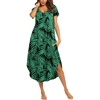 Ekouaer Long Nightgowns for Women V Neck Moo Moos House Dress with Pockets(Green Leaf)