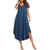 Ekouaer Long Nightgowns for Women V Neck Moo Moos House Dress with Pockets(Navy Blue)