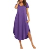 Ekouaer Long Nightgowns for Women V Neck Moo Moos House Dress with Pockets(Purple)