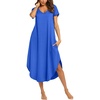 Ekouaer Long Nightgowns for Women V Neck Moo Moos House Dress with Pockets(Snorkel Blue)