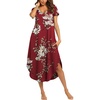 Ekouaer Long Nightgowns for Women V Neck Moo Moos House Dress with Pockets(Wine Red Floral)