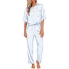 Ekouaer Pajamas for Women Set Silky Satin 2 Piece Lounge Sets with Pockets(Blue Leopard)