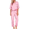 Ekouaer Pajamas for Women Set Silky Satin 2 Piece Lounge Sets with Pockets(Hot Pink)