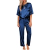 Ekouaer Pajamas for Women Set Silky Satin 2 Piece Lounge Sets with Pockets(Navy Blue)