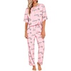 Ekouaer Pajamas for Women Set Silky Satin 2 Piece Lounge Sets with Pockets(Pink Love)