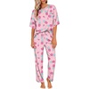 Ekouaer Pajamas for Women Set Silky Satin 2 Piece Lounge Sets with Pockets(Pink Pineapple)
