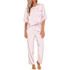 Ekouaer Pajamas for Women Set Silky Satin 2 Piece Lounge Sets with Pockets(Pink Stripes)
