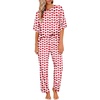 Ekouaer Pajamas for Women Set Silky Satin 2 Piece Lounge Sets with Pockets(Red Heart)