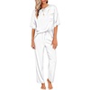 Ekouaer Pajamas for Women Set Silky Satin 2 Piece Lounge Sets with Pockets(White)