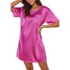 Ekouaer Silk Nightgown for Women Short Sleeve Satin Sleep Shirts(Rose Red)