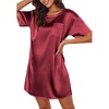 Ekouaer Silk Nightgown for Women Short Sleeve Satin Sleep Shirts(Wine Red)