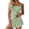 Ekouaer Womens Cami Pajama Sets 2 Piece Ribbed Knit PJs(Light Green)