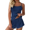 Ekouaer Womens Cami Pajama Sets 2 Piece Ribbed Knit PJs(Navy Blue)