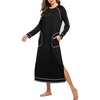 Ekouaer Women’s Long Sleeve Nightgown Full Length Nightshirt with Pockets(A-black)