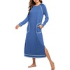 Ekouaer Women’s Long Sleeve Nightgown Full Length Nightshirt with Pockets(A-blue)