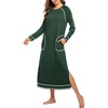 Ekouaer Women’s Long Sleeve Nightgown Full Length Nightshirt with Pockets(A-dark Green)