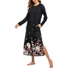 Ekouaer Women’s Long Sleeve Nightgown Full Length Nightshirt with Pockets(Black Flower)