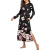 Ekouaer Women’s Long Sleeve Nightgown Full Length Nightshirt with Pockets(Black Pink Floral)