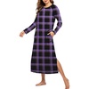 Ekouaer Women’s Long Sleeve Nightgown Full Length Nightshirt with Pockets(Black Purple Plaid)