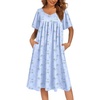 Ekouaer Womens Nightgown House Dress with Pockets Short Sleeve Moo Moos(Blue Floral)