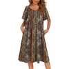 Ekouaer Womens Nightgown House Dress with Pockets Short Sleeve Moo Moos(Brown Ethnic Style)