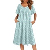 Ekouaer Womens Nightgown House Dress with Pockets Short Sleeve Moo Moos(Green Floral)