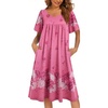 Ekouaer Womens Nightgown House Dress with Pockets Short Sleeve Moo Moos(Pink Flowers)