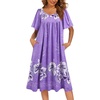 Ekouaer Womens Nightgown House Dress with Pockets Short Sleeve Moo Moos(Purple Flower)