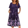 Ekouaer Womens Nightgown House Dress with Pockets Short Sleeve Moo Moos(Purple Positioning Flower)