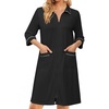 Ekouaer Zipper Robes for Women 3/4 Sleeve Housecoats with Pockets(A-black)
