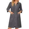 Ekouaer Zipper Robes for Women 3/4 Sleeve Housecoats with Pockets(Dark Grey)