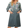 Ekouaer Zipper Robes for Women 3/4 Sleeve Housecoats with Pockets(Grey Flower)