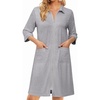 Ekouaer Zipper Robes for Women 3/4 Sleeve Housecoats with Pockets(Light Grey)