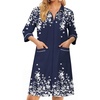 Ekouaer Zipper Robes for Women 3/4 Sleeve Housecoats with Pockets(Navy Blue Flower)