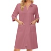 Ekouaer Zipper Robes for Women 3/4 Sleeve Housecoats with Pockets(Purplish Grey)