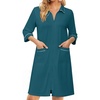 Ekouaer Zipper Robes for Women 3/4 Sleeve Housecoats with Pockets(Turquoise)