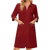 Ekouaer Zipper Robes for Women 3/4 Sleeve Housecoats with Pockets(Wine Red)