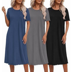 Ekouaer 3 Pack Long Nightgowns for Women Ruffle House Dress(Black+deep Gray+navy)