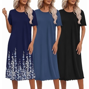 Ekouaer 3 Pack Long Nightgowns for Women Ruffle House Dress(Black+navy+silhouette Florals)