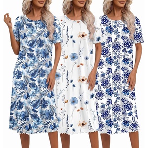 Ekouaer 3 Pack Long Nightgowns for Women Ruffle House Dress(Branching Flowers + Flower Clusters + Hawaiian Flowers)